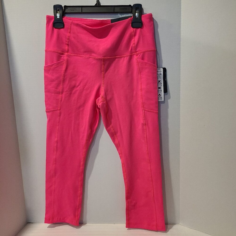 NWT-REEBOK Hot Neon Pink capri Length-leggings activewear-side pockets-Large